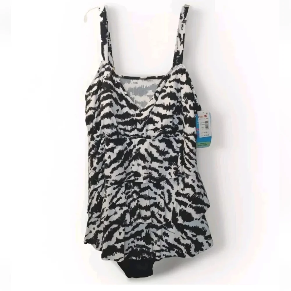 Swim Solutions Tummy Control V-neck One Pc Swimsuit Woman Plus 20 Black Wireless - Picture 3 of 10